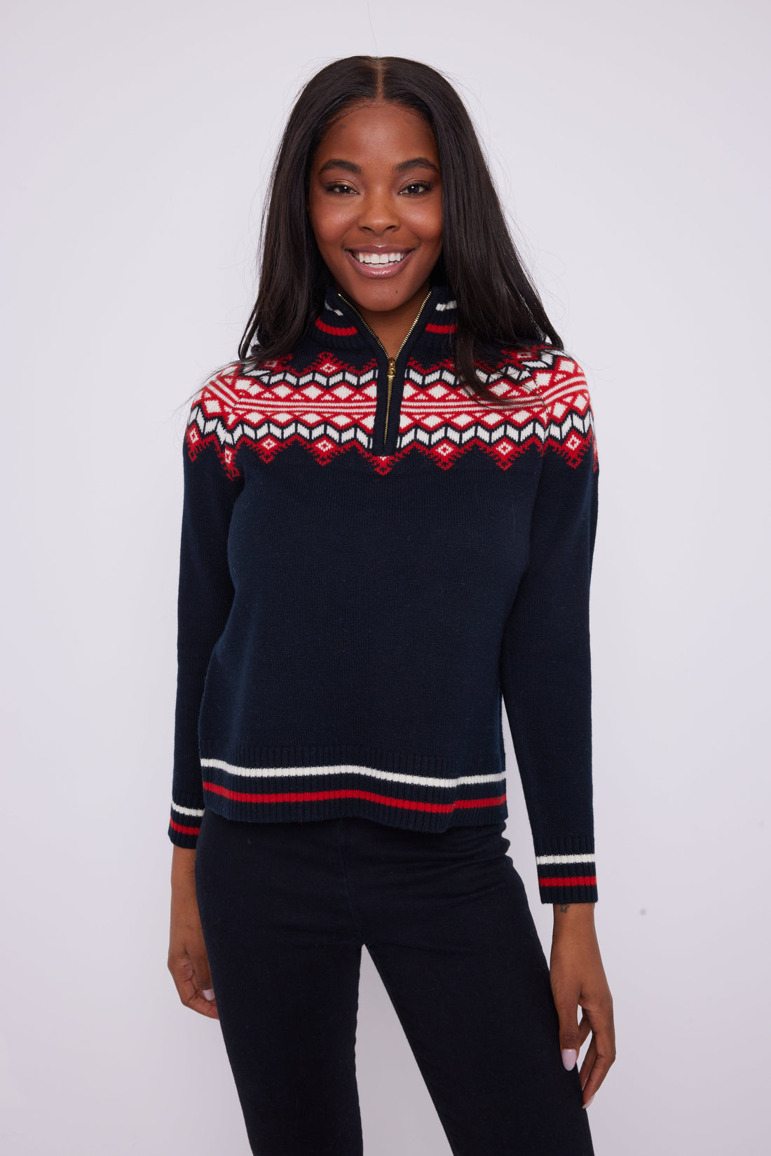 Fair Isle Zip Front Sweater