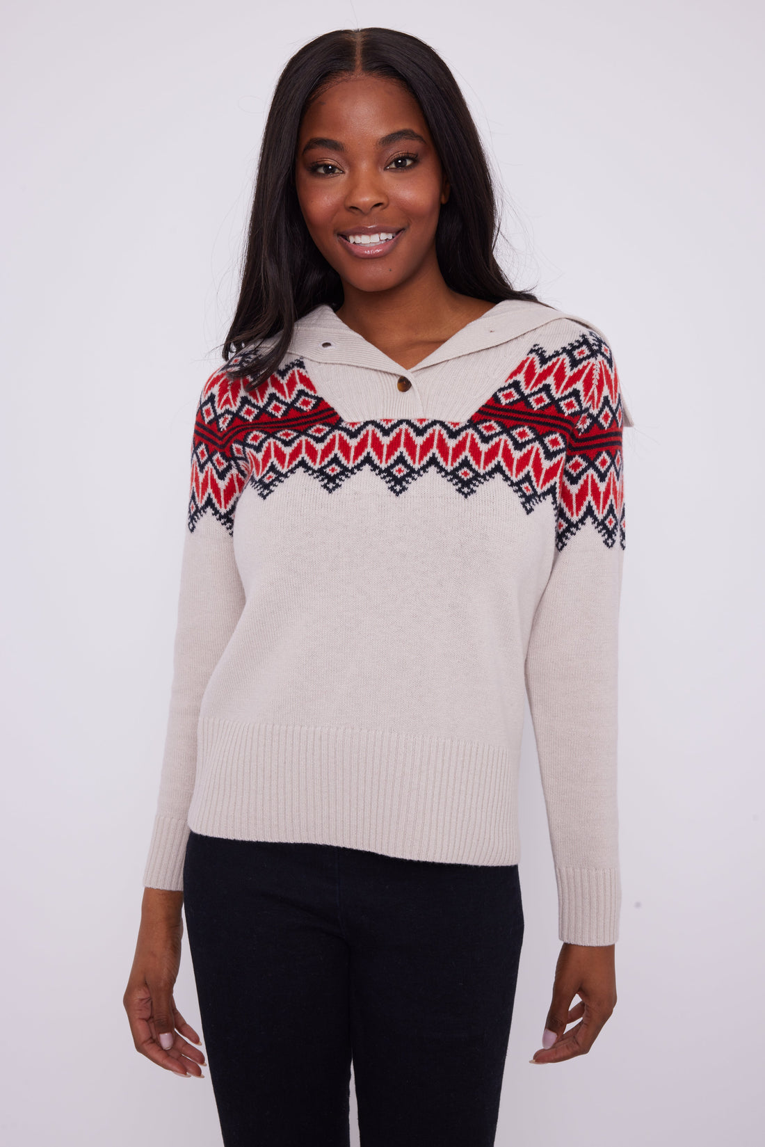 Camel Fair Isle Button Front Sweater