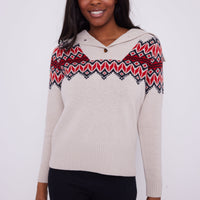 Camel Fair Isle Button Front Sweater