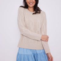 Camel Cable Knit Crew Neck Sweater