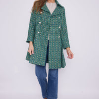 Green Multi Tweed Button Front Coat