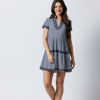 Navy & White Stripe Short Sleeve Fit & Flare Tunic Dress