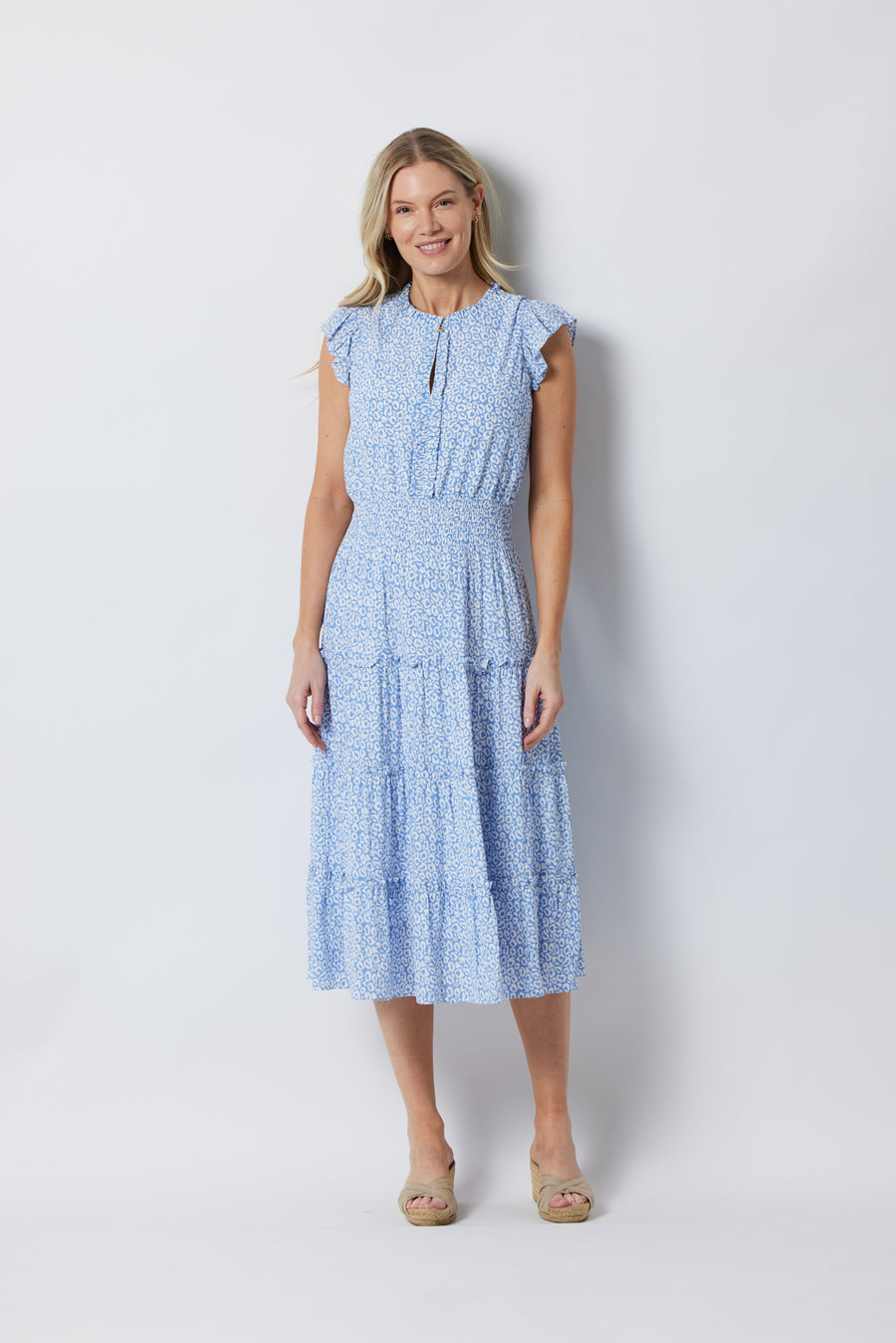 Animal Print Flutter Sleeve Midi Dress