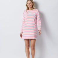 Coral & White Stripe Long Sleeve Sweatshirt Dress