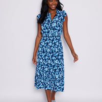 Fall Floral Flutter Sleeve Midi Dress