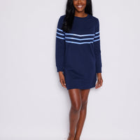 Navy & Hydrangea Stripe Sweatshirt Dress