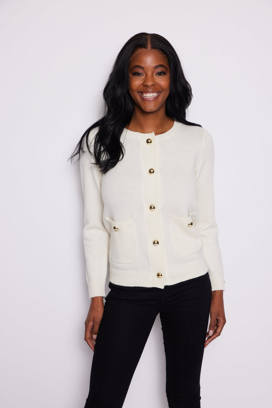 Ivory Button Front Pocket Cardigan
