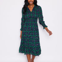 Blackwatch Lurex Clip Dot Smocked Waist Midi Dress