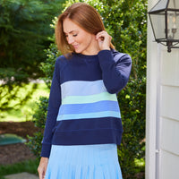 Navy Color Block Stripe Sweatshirt