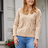 Camel Chunky Cable Knit Sweater