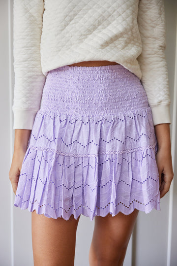 Lilac Eyelet Smocked Waist Skirt