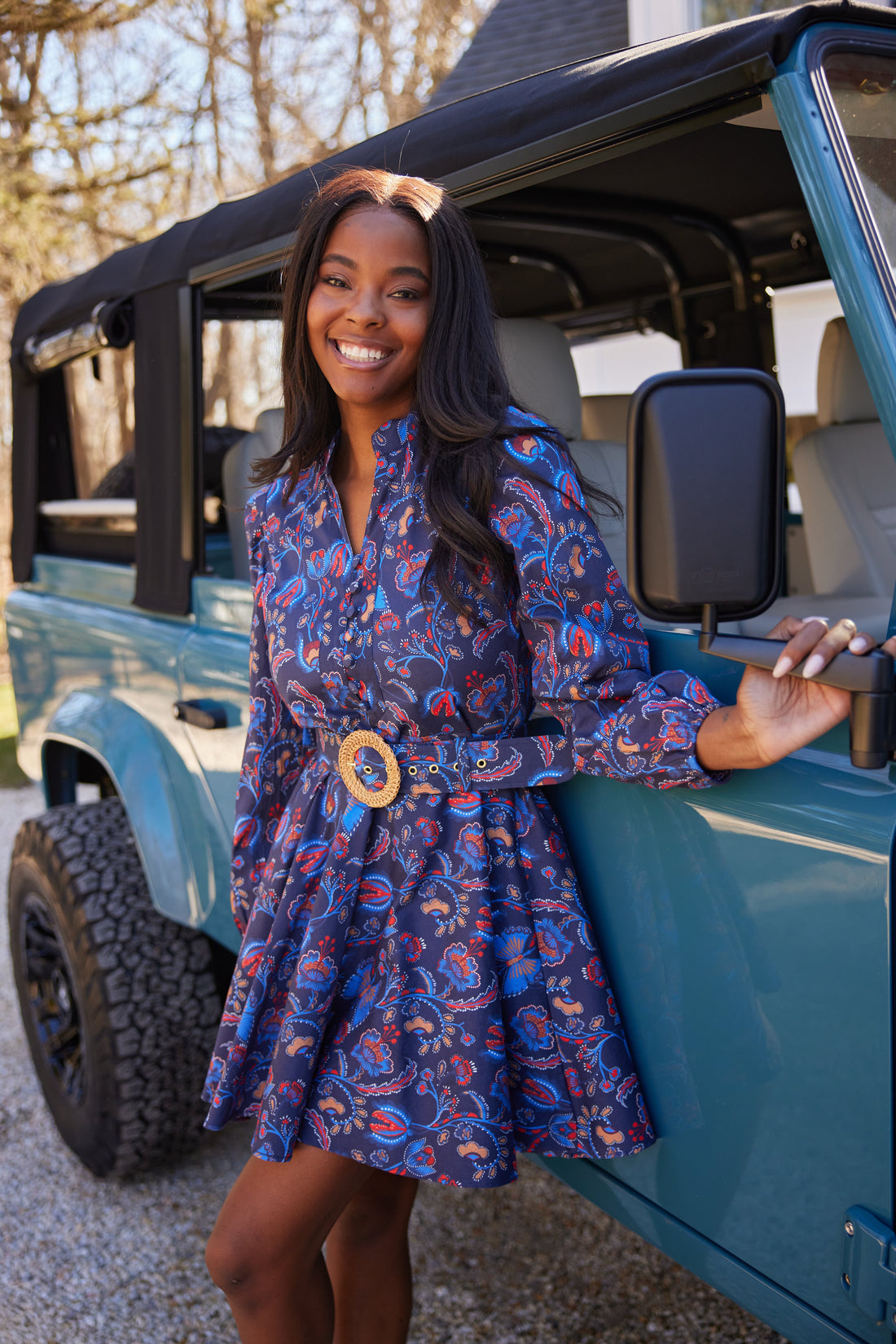 Aztec Floral Belted Long Sleeve Tunic Dress