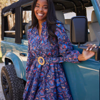 Aztec Floral Belted Long Sleeve Tunic Dress