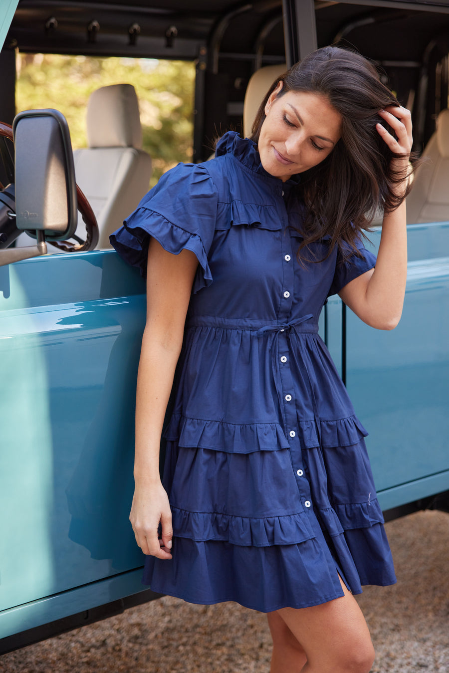 Navy Scalloped Edge Shirt Dress