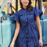 Navy Scalloped Edge Shirt Dress