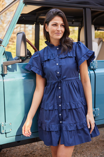 Navy Scalloped Edge Shirt Dress