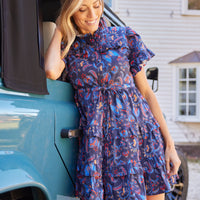 Aztec Floral Scalloped Edge Shirt Dress