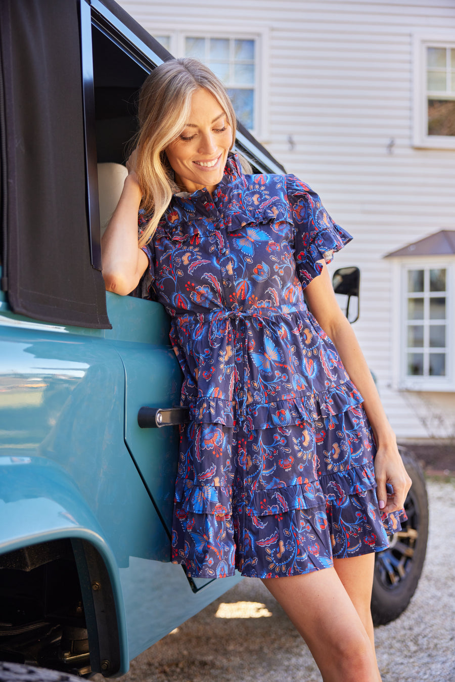 Aztec Floral Scalloped Edge Shirt Dress