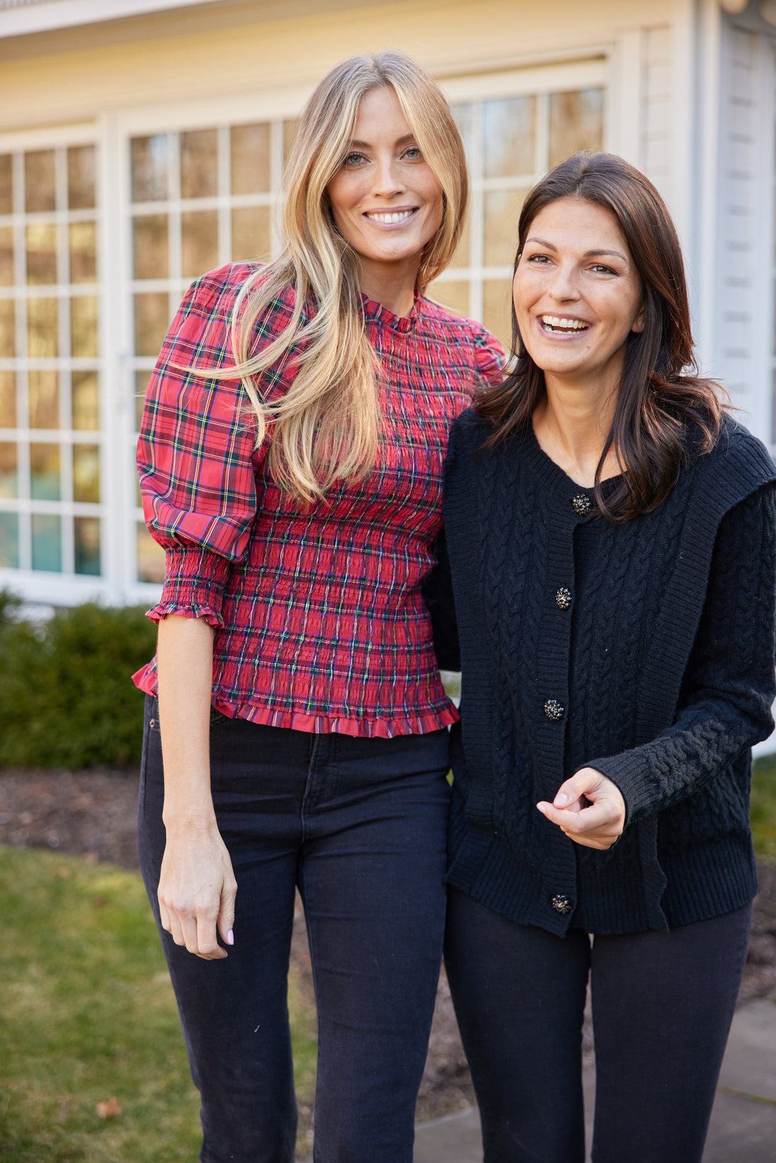 Red Tartan Long Sleeve Smocked Top