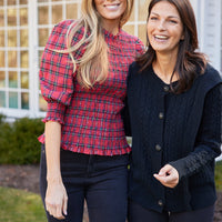 Red Tartan Long Sleeve Smocked Top