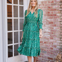 Hunter Green Smocked Waist Midi Dress