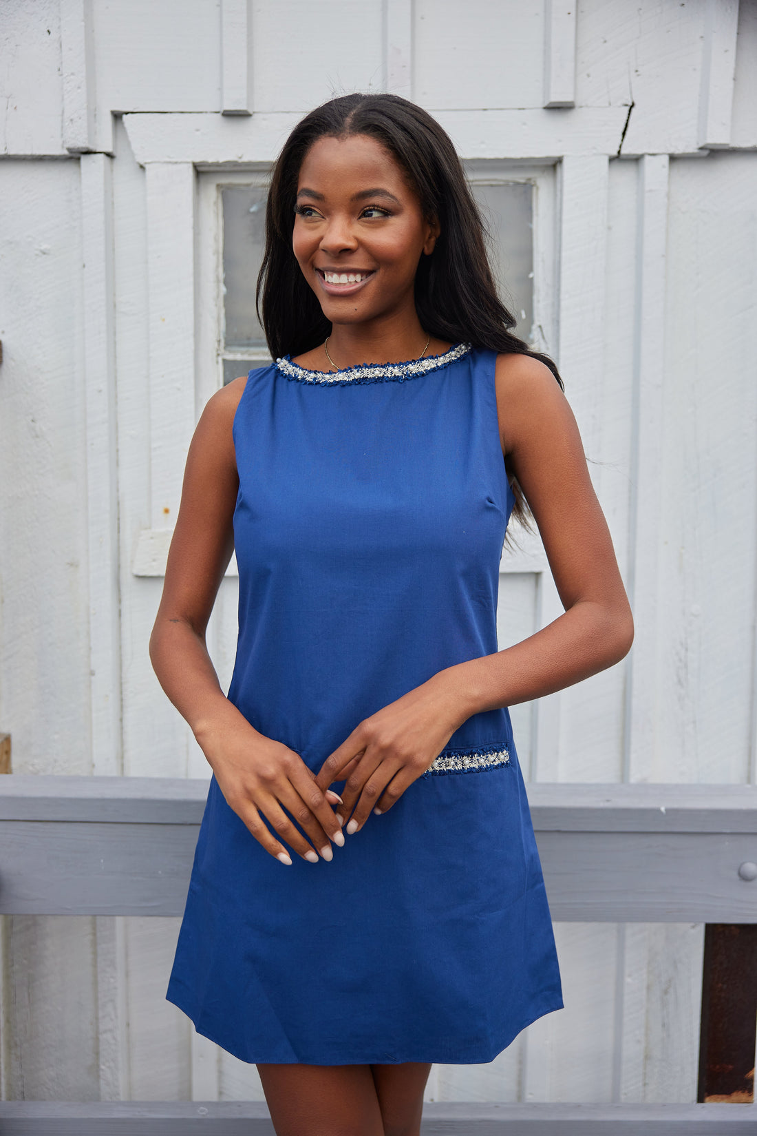 Navy Embellished Shift Dress