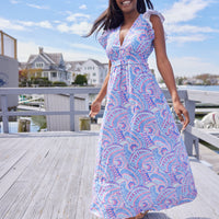 Kaleidoscope Print Flutter Sleeve V-Neck Maxi Dress