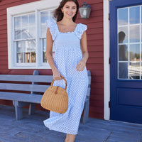 Lacecap Lattice Eyelet Smocked Midi Dress