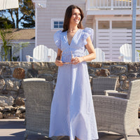 Seersucker V-Neck Flutter Sleeve Maxi Dress