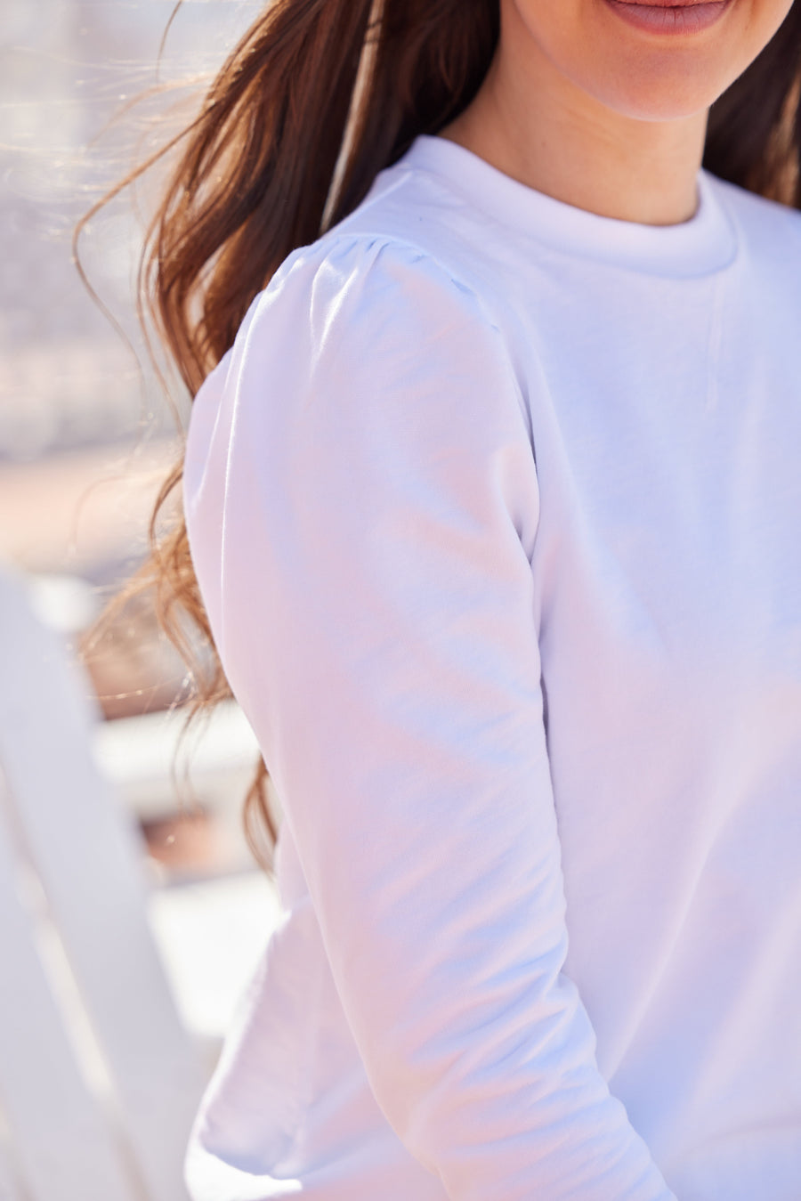 White Puff Sleeve Sweatshirt