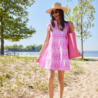 Pink Ikat French Terry Flutter Sleeve Flare Tunic