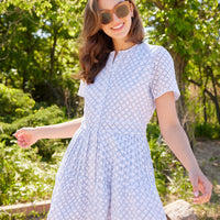 Lacecap Lattice Eyelet Button Front Cinched Waist Dress