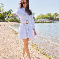 Lacecap Lattice Eyelet Belted Tunic Flare Dress