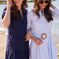 Lacecap Lattice Eyelet Belted Tunic Flare Dress