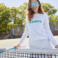 White & Green Tennis Intarsia Sweater