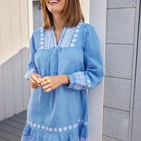 Embroidered Marina Long Sleeve Ruffle Hem Dress