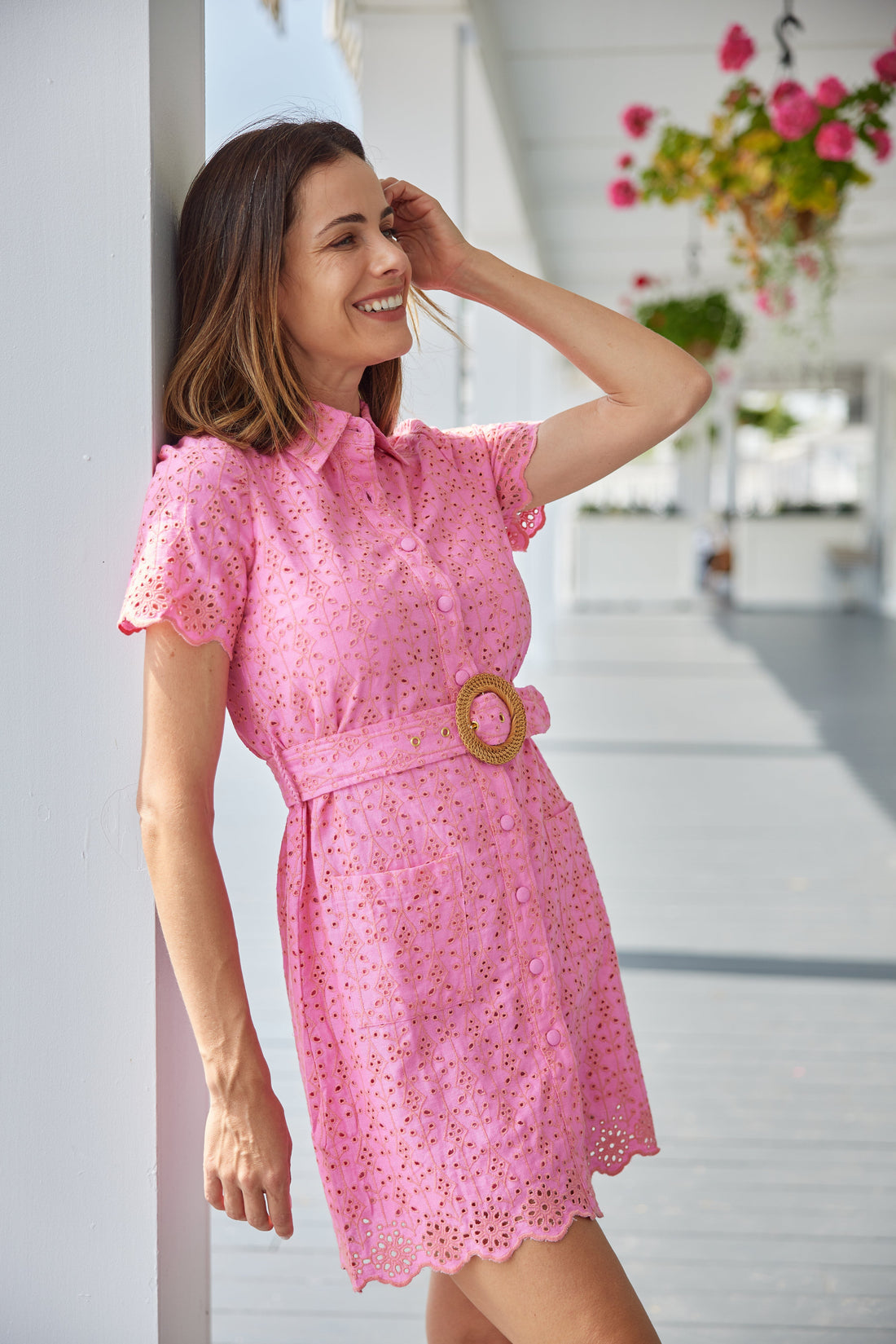 Ella Eyelet Belted Shirt Dress