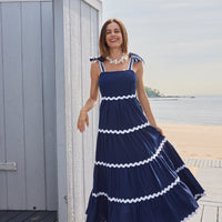 Navy Megan Maxi Dress with Ric-Rac