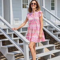 Pink Ikat Flutter Sleeve Flare Tunic