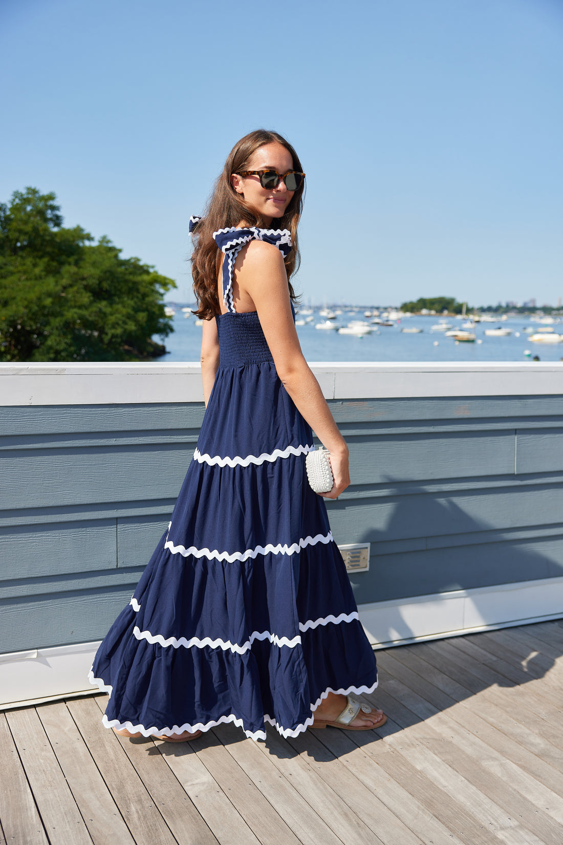 Navy Megan Maxi Dress with Ric-Rac