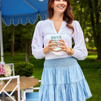 Chambray Smocked Waist Mini Skirt