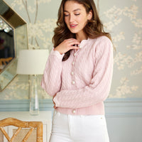 Blush Cable Knit Cardigan with Ric-Rac Trim