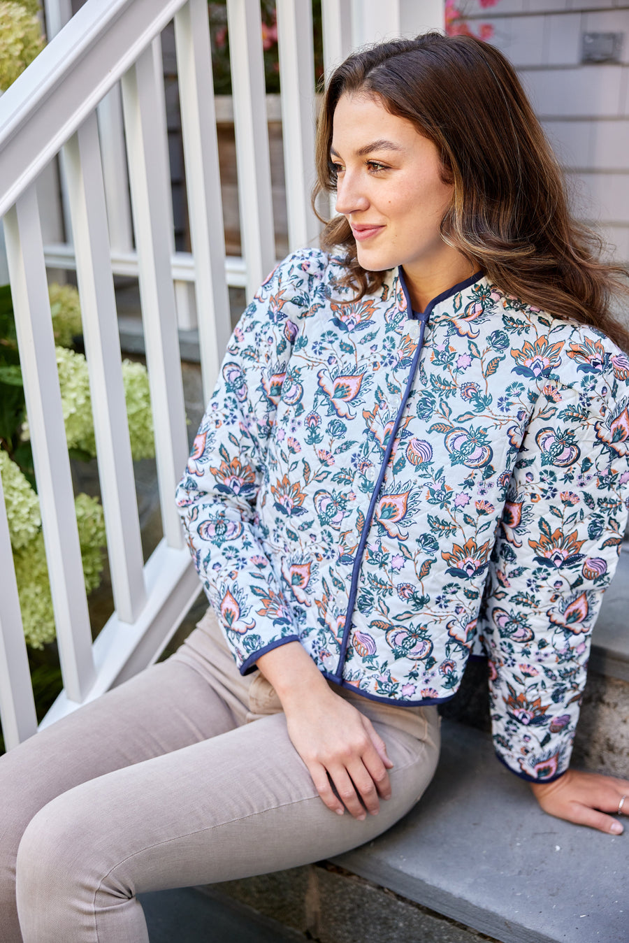 French Floral Button Front Jacket