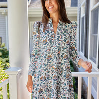 French Floral Long Sleeve Tunic Flare Dress