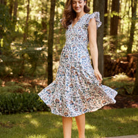 French Floral V-Neck Smocked Midi Dress