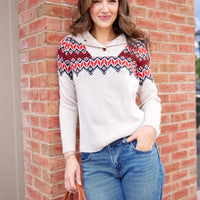 Camel Fair Isle Button Front Sweater