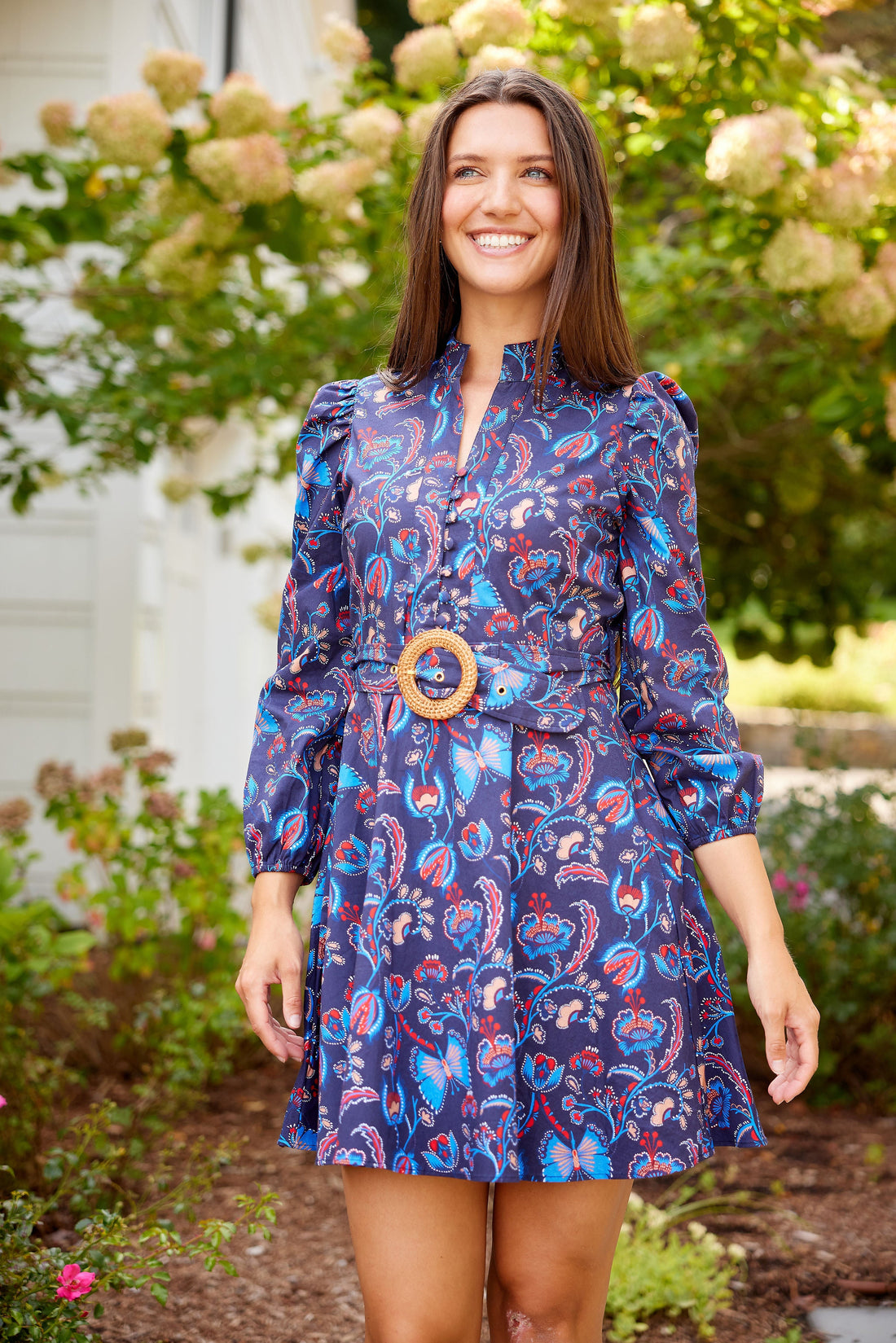 Aztec Floral Belted Long Sleeve Tunic Dress