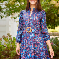 Aztec Floral Belted Long Sleeve Tunic Dress