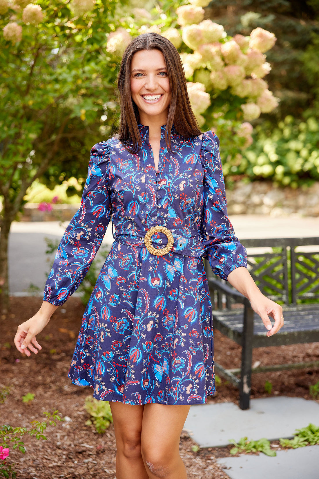 Aztec Floral Belted Long Sleeve Tunic Dress Sail to Sable