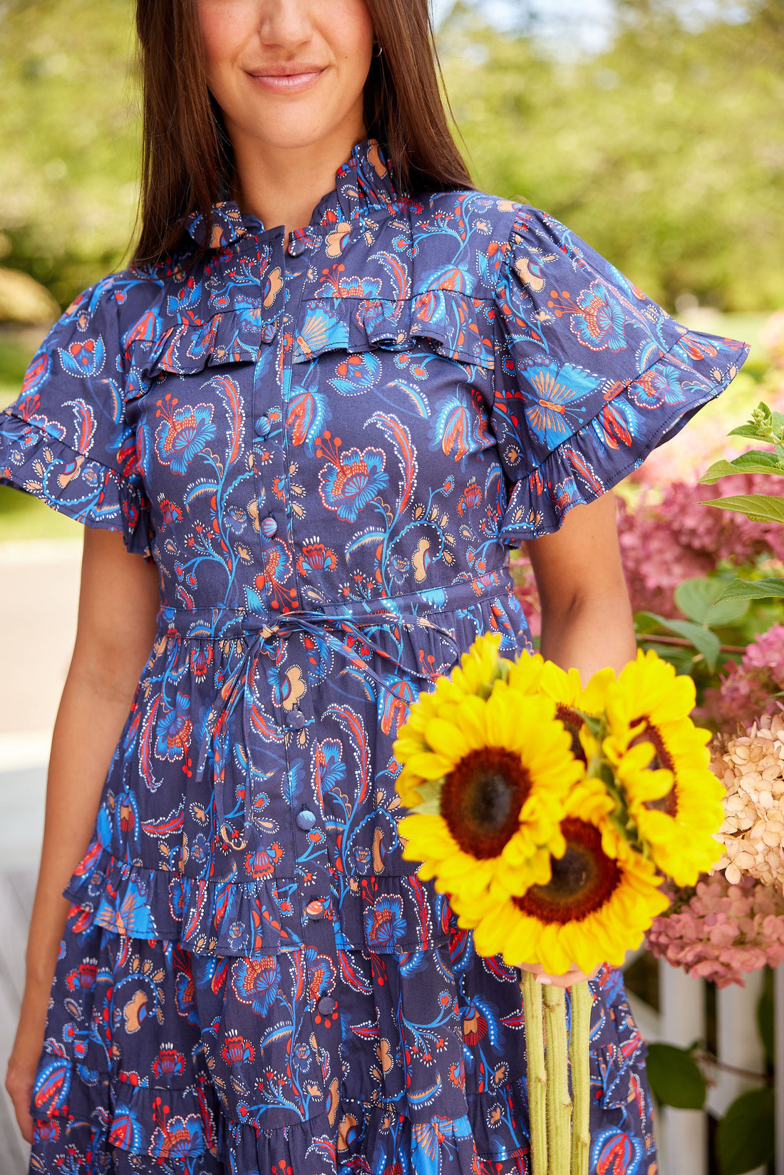 Aztec Floral Scalloped Edge Shirt Dress